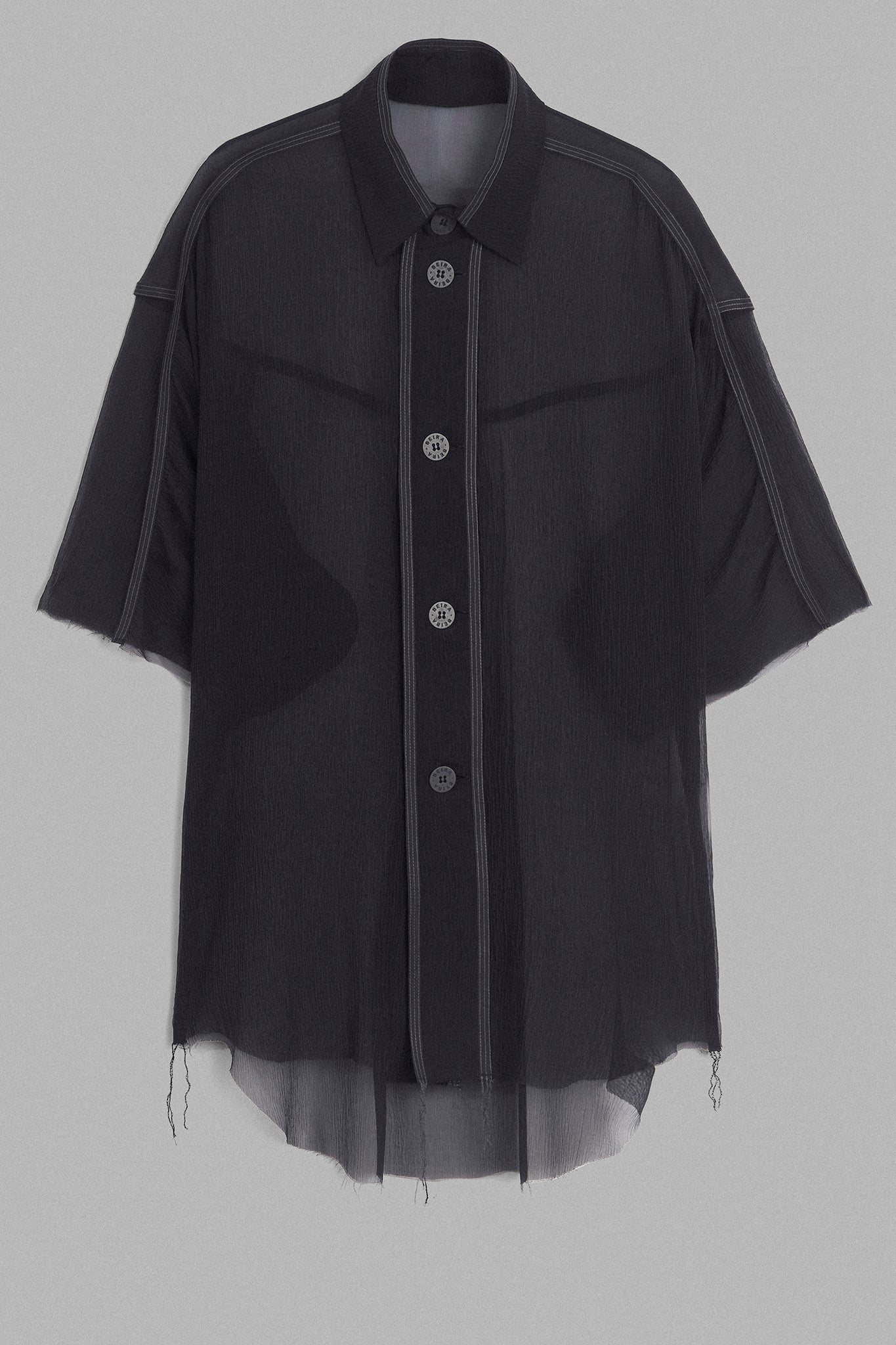 Camisa de Botão de Seda Chiffon - Preto