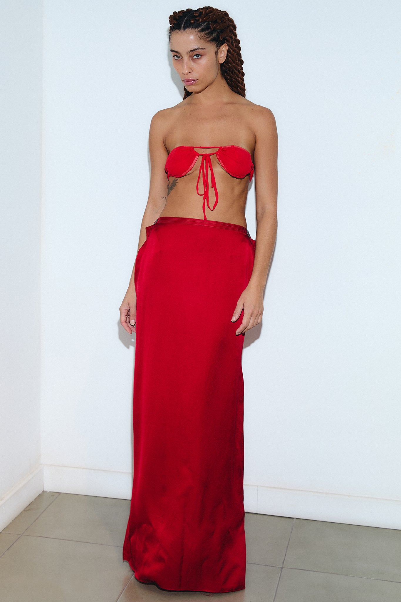 Bralette Amarração Seda Cetim - Vermelho