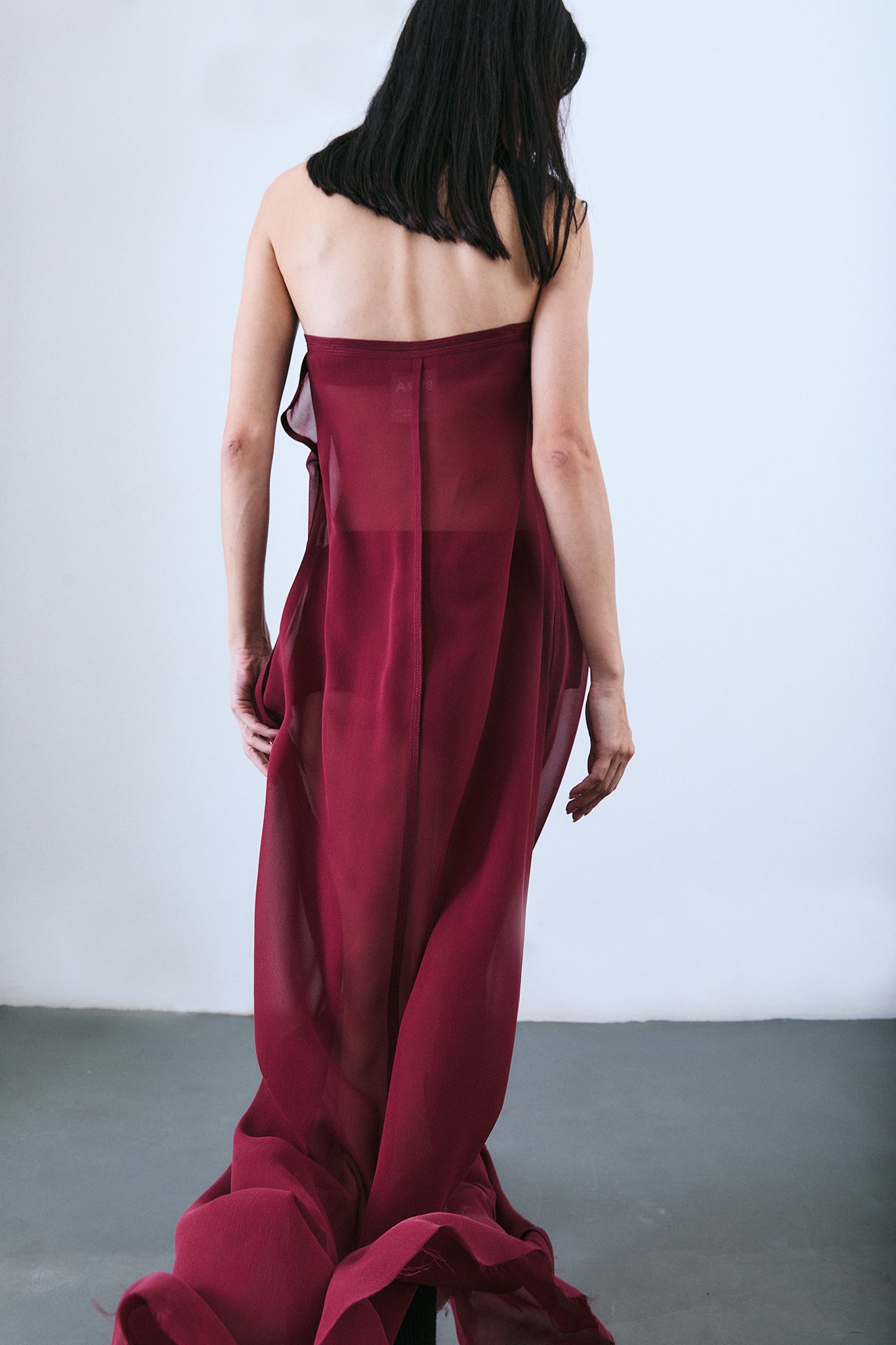 Vestido Bandeau Evasê de Seda - Burgundy