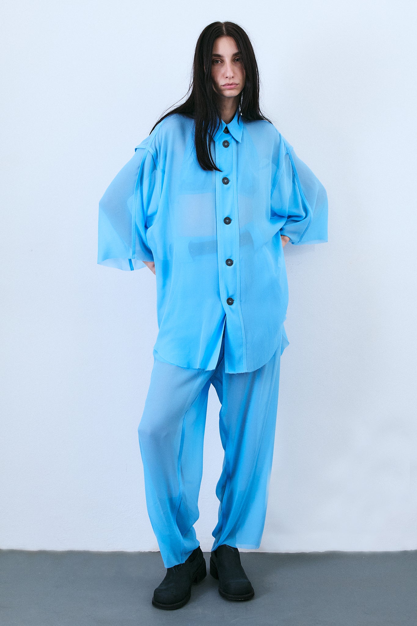 Camisa Oversized de Seda - Azul Bebê