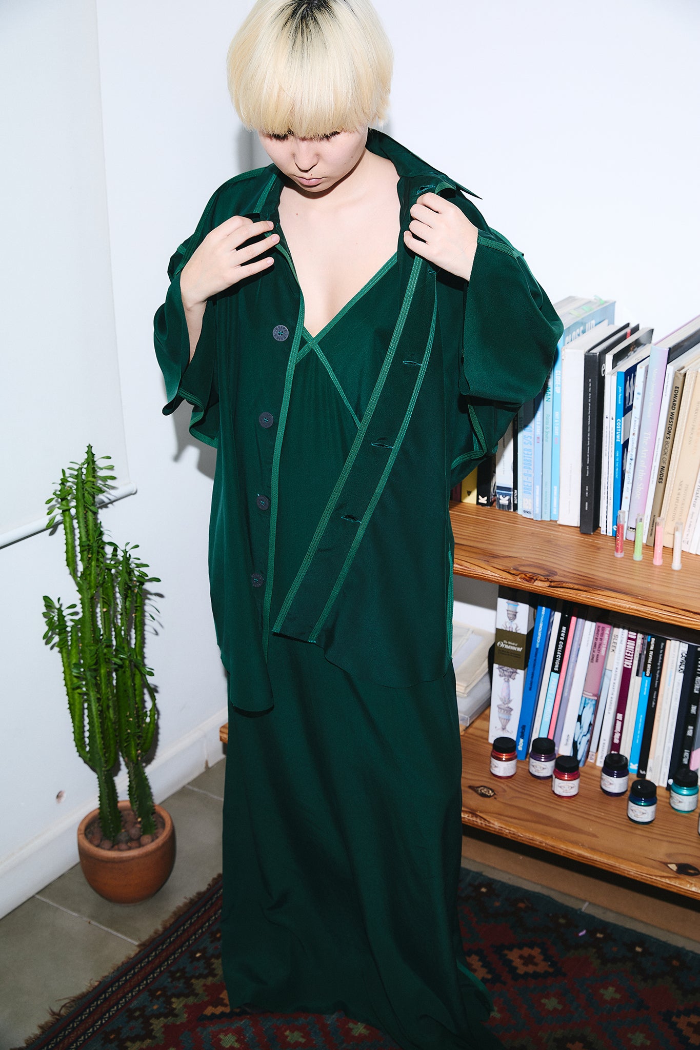 Camisa Oversized de Seda - Verde Floresta